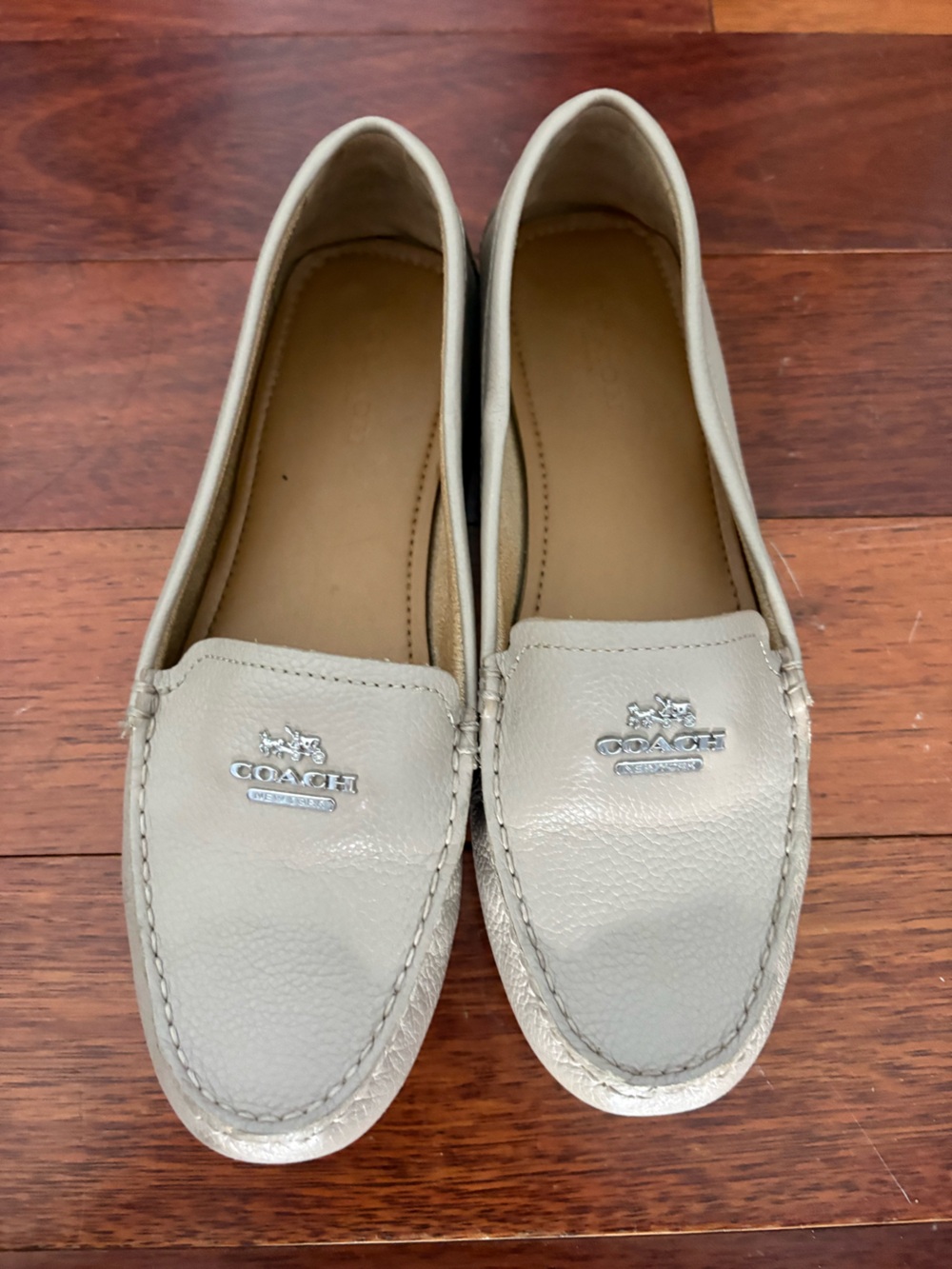 Coach Cream Leather Slip-On Loafers with Silver Logo